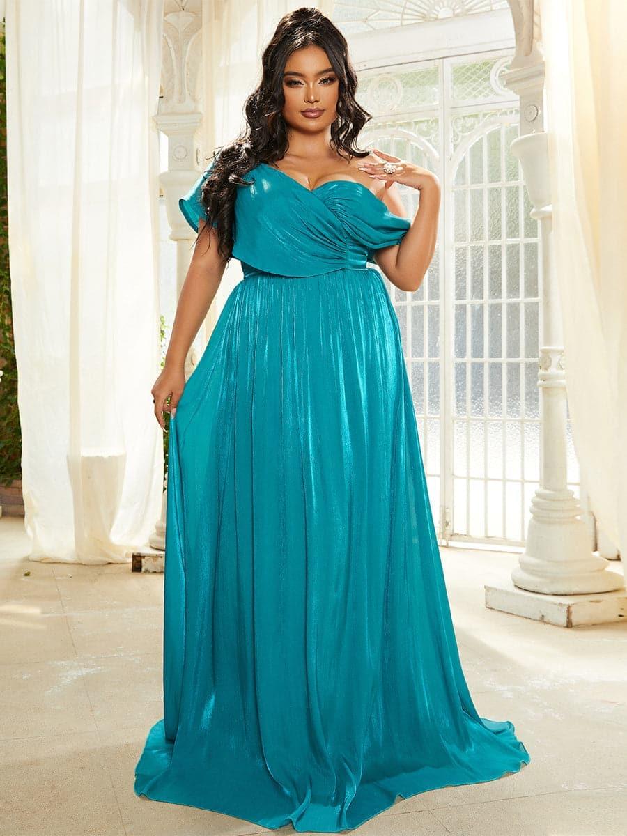 Plus Size One Shoulder A-Line Emerald Blue Bridesmaid Dress PXL079