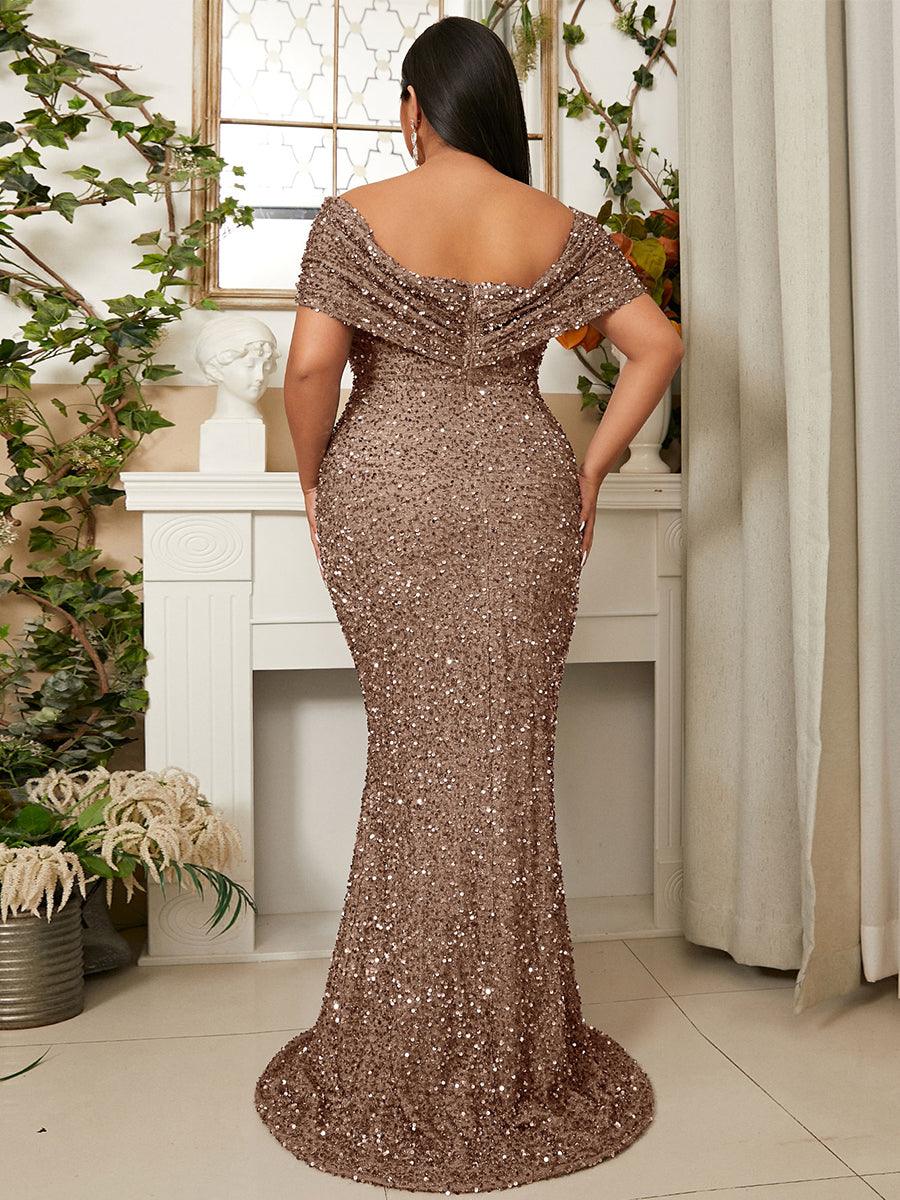 Plus Size Off Shoulder Sequin Mermaid Dress PWY108