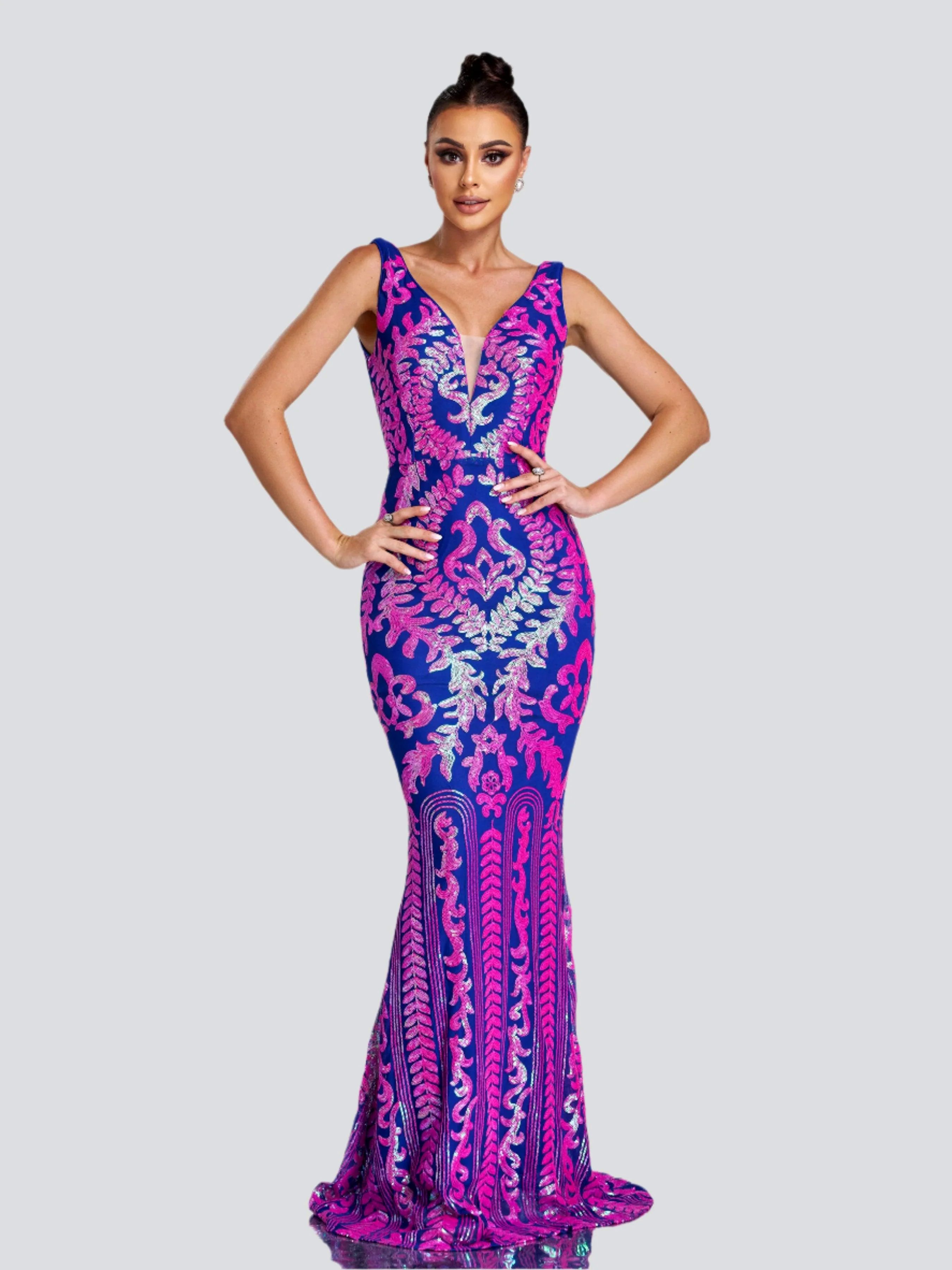 V Neck Sleeveless Tribal Sequin Black Dress XJ2305