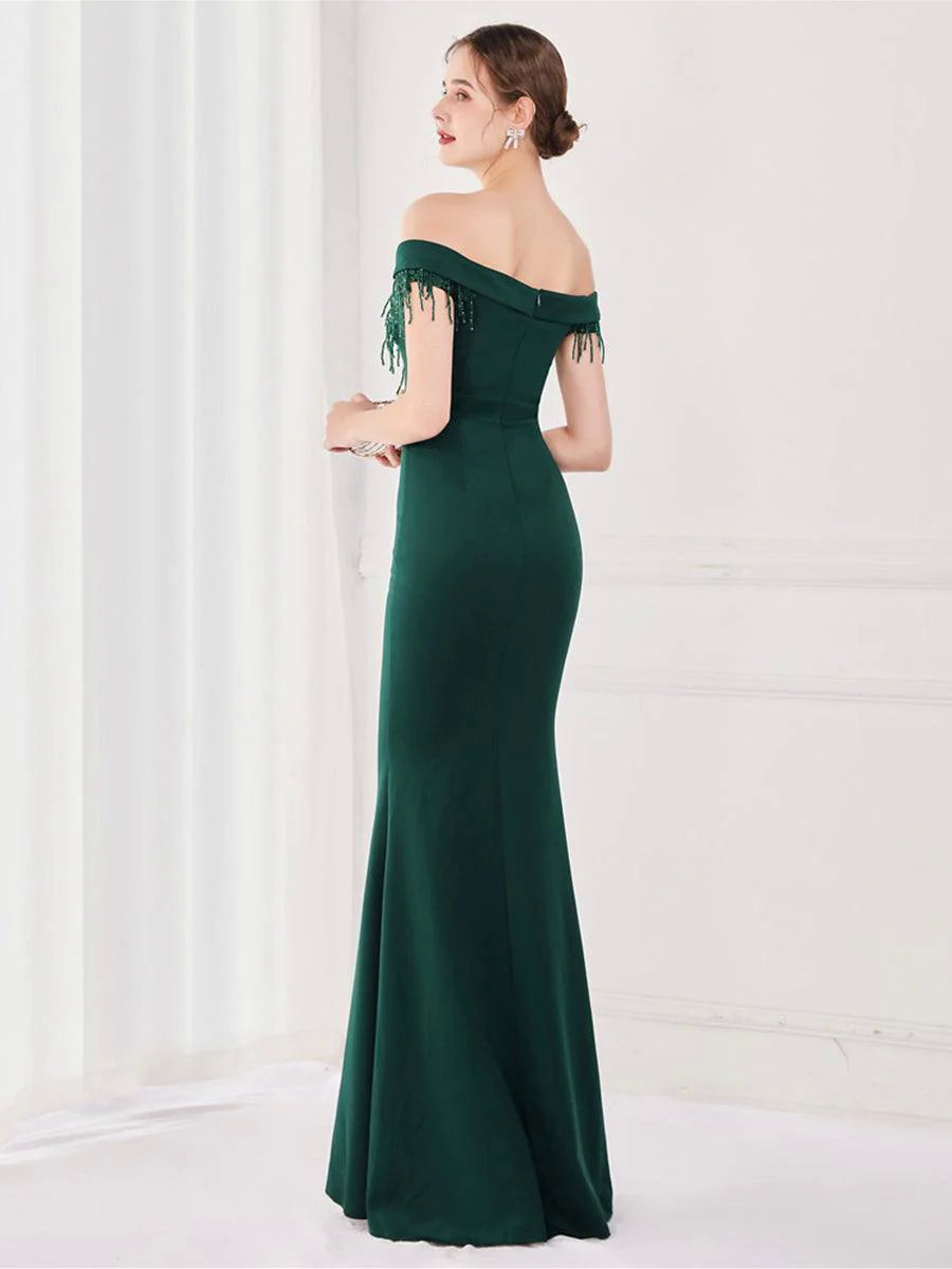 Off Shoulder Fringed Mermaid Prom Dress MYC2009