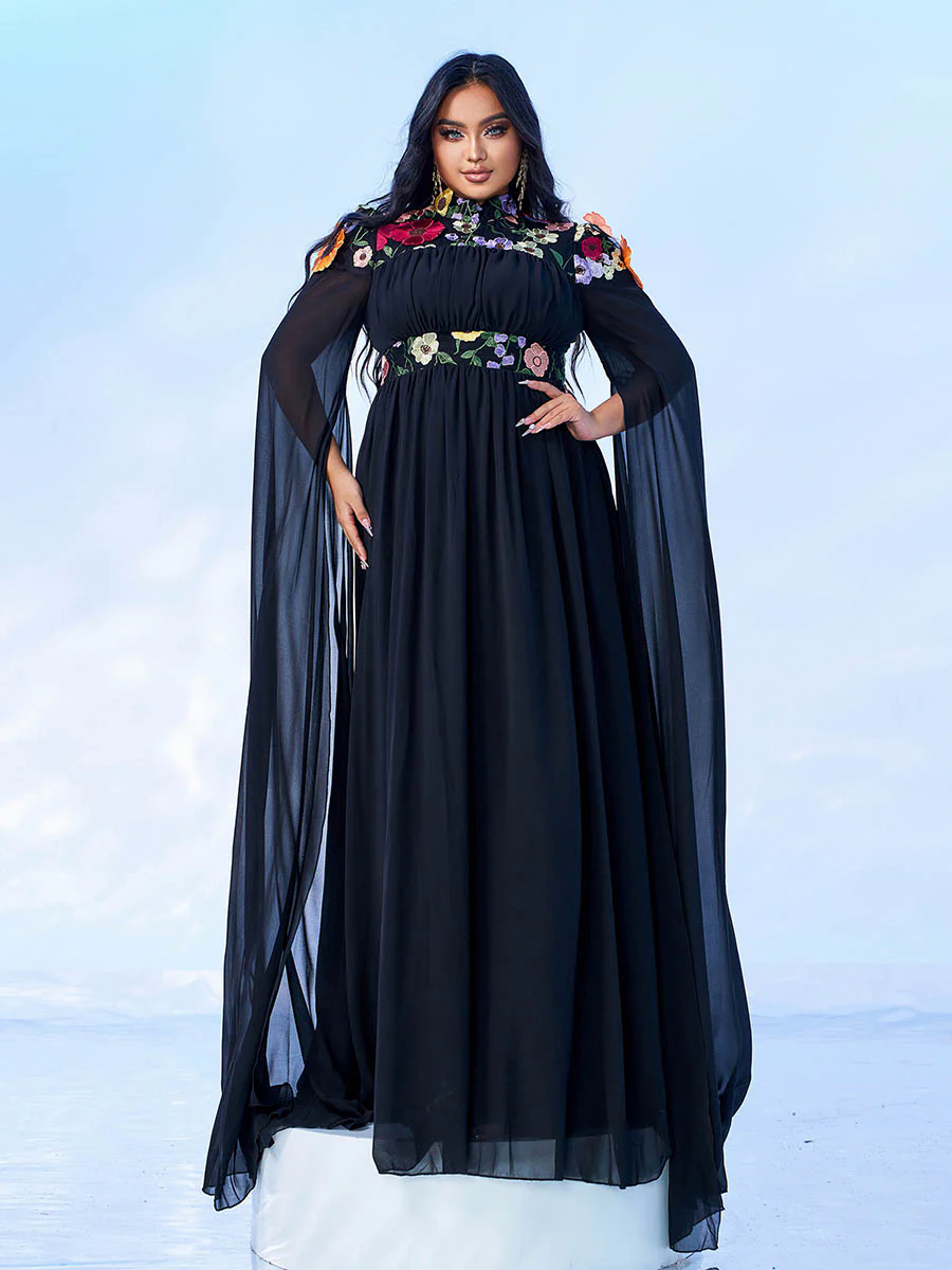 Plus Embroidered Floral Chiffon A-line Prom Dress PMES00397