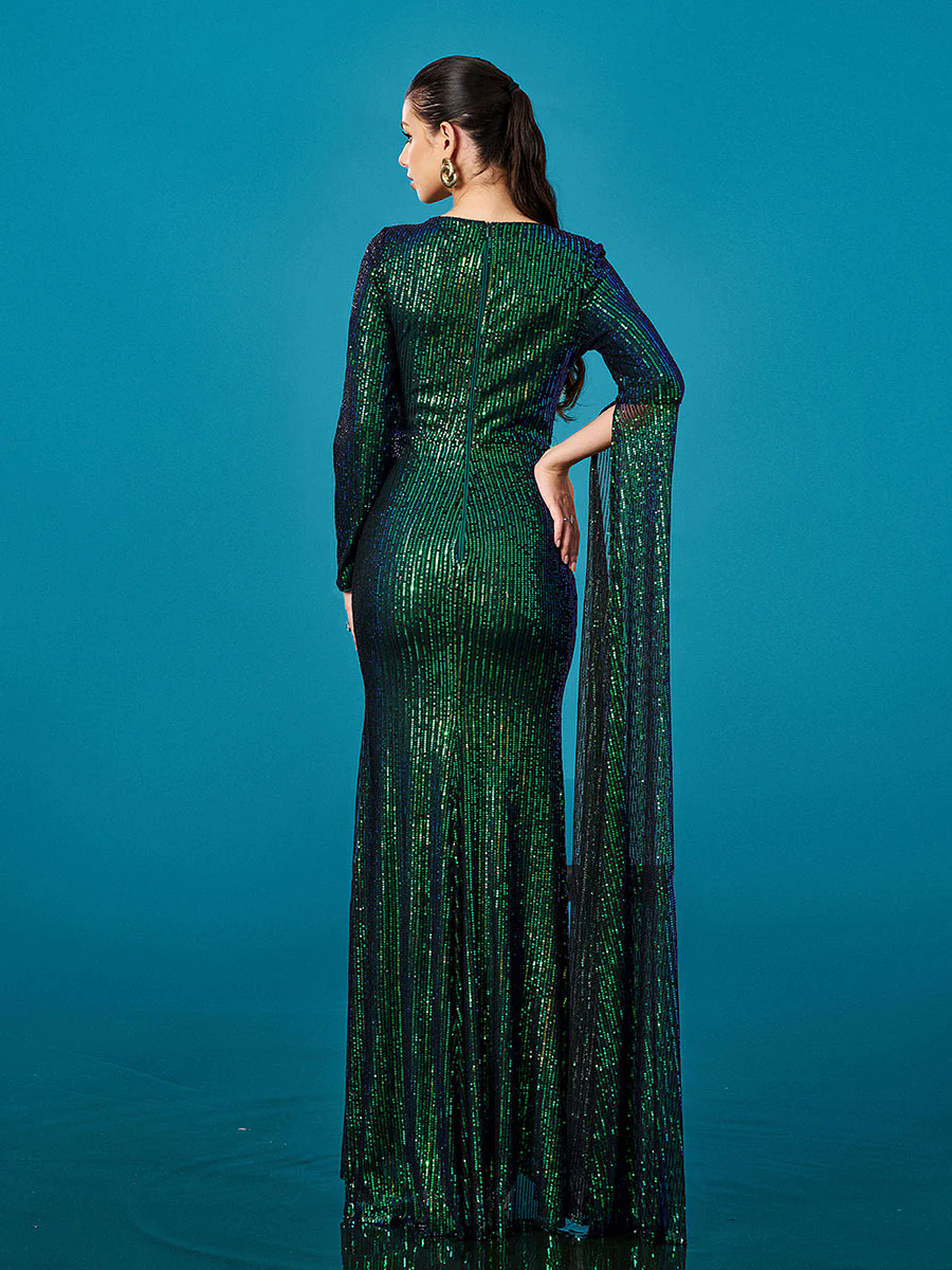 Green Embroidered Sequin Mermaid Formal Dress DH80403