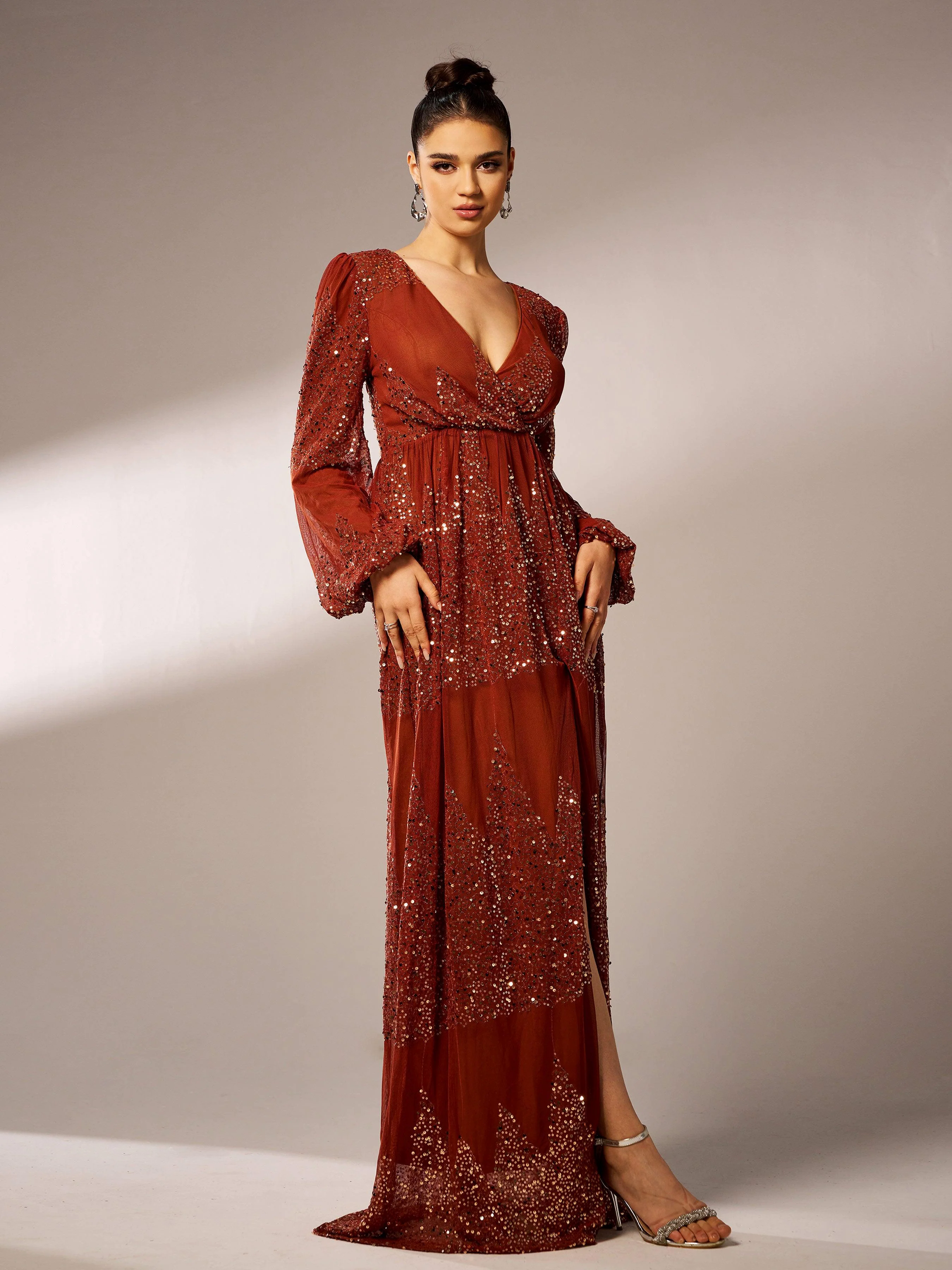 Sexy V-neck Slit Sequin Prom Dress GM00627