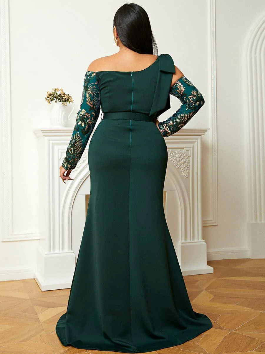 Plus Off Shoulder Emerald Green Gown PJM019L
