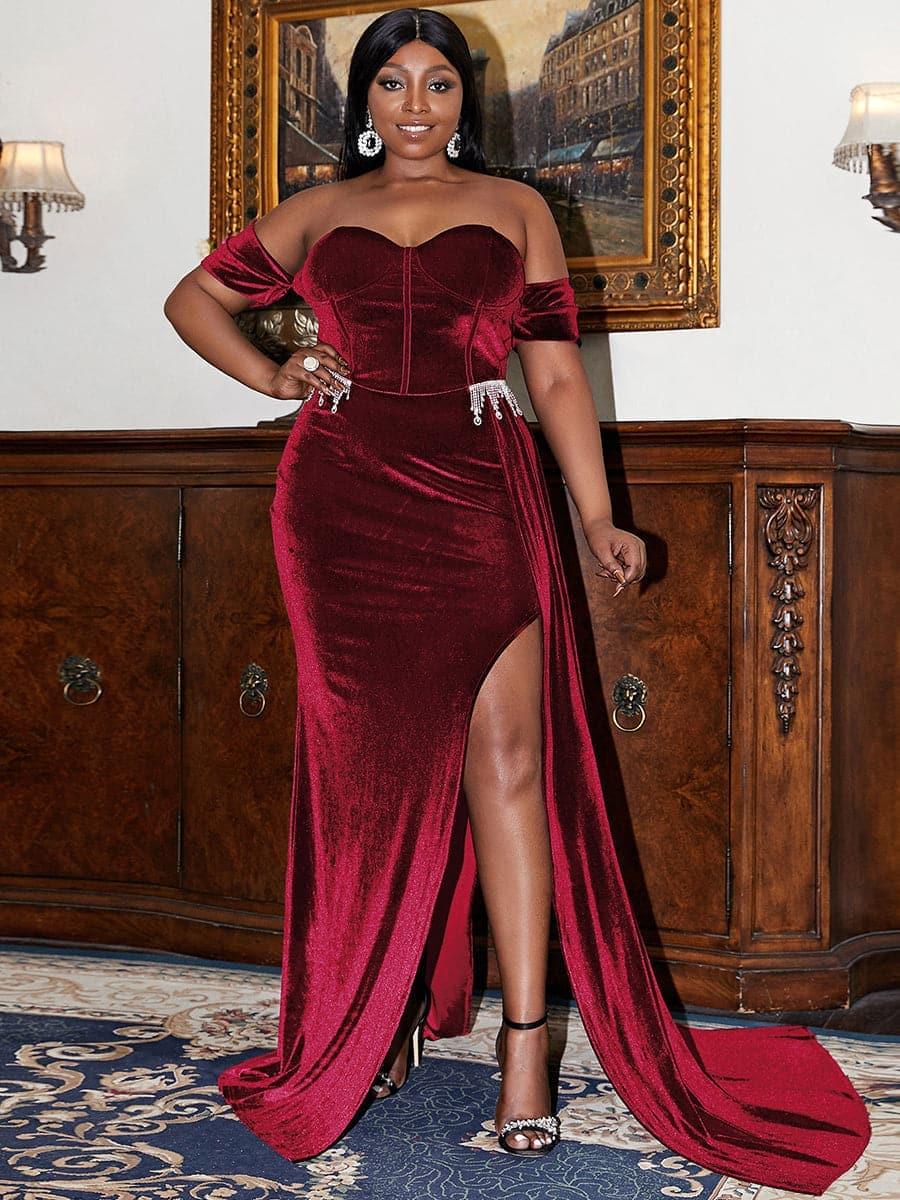 Plus Size Maxi Velvet Black Dress PXH1779