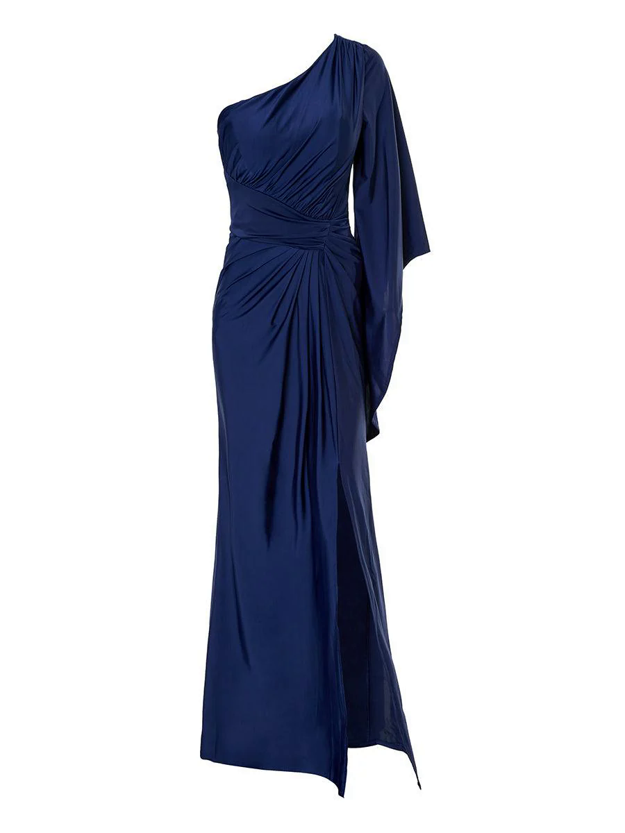 One Shoulder Split Maxi Blue Mermaid Dress XH2245