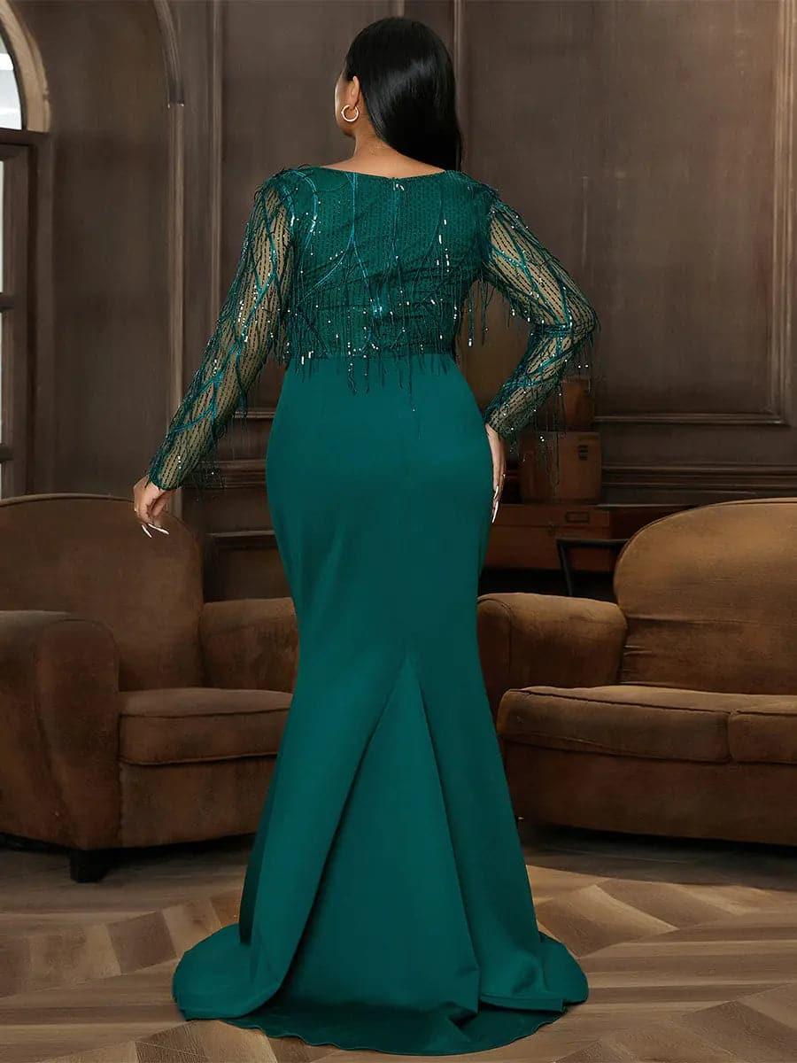 Plus Long Sleeve Fringed Maxi Dress PJMT1103