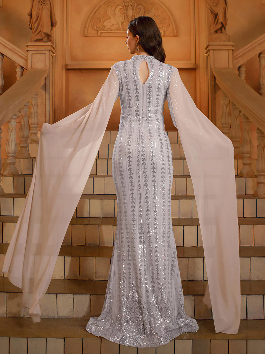 Stand Collar Leaf Sequin Arabian Dress MES00626