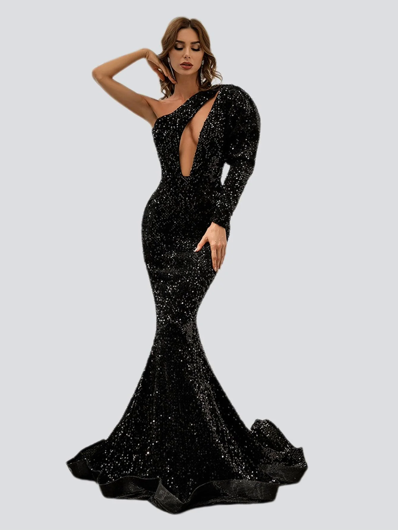 Cutout Black Mermaid Evening Dress M0803