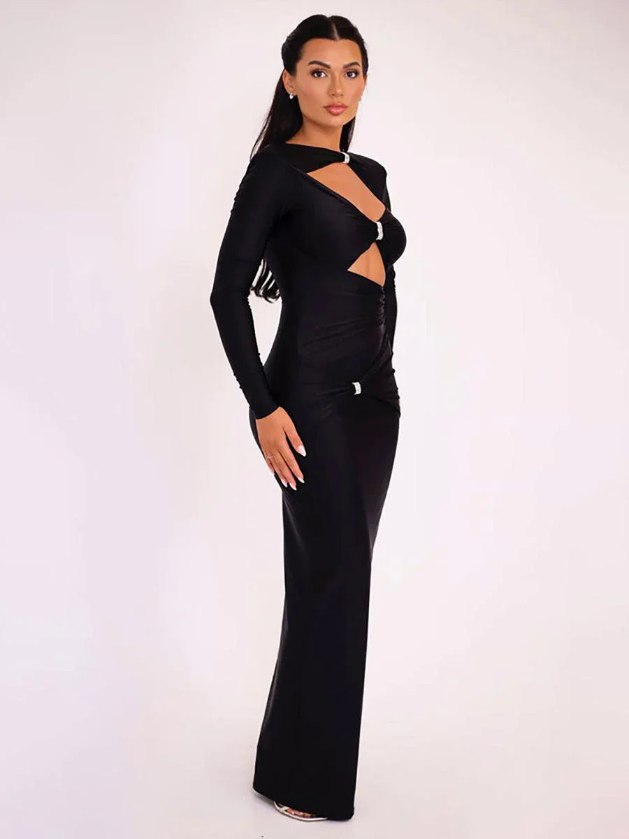 Metal Knot Cutout Long Sleeve Prom Dress MYC2026