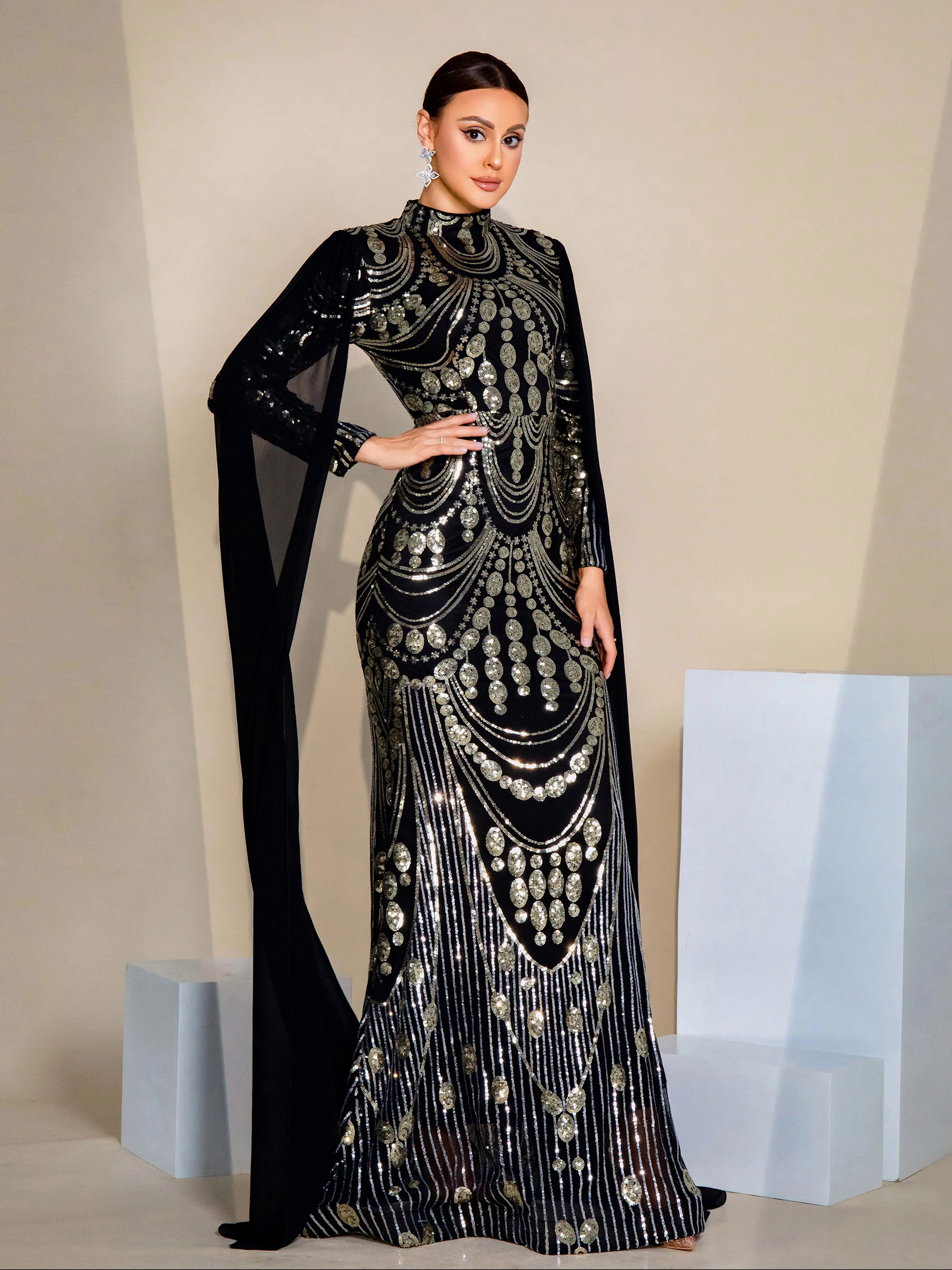 Stand Collar Full Cover Formal Dress MES00614