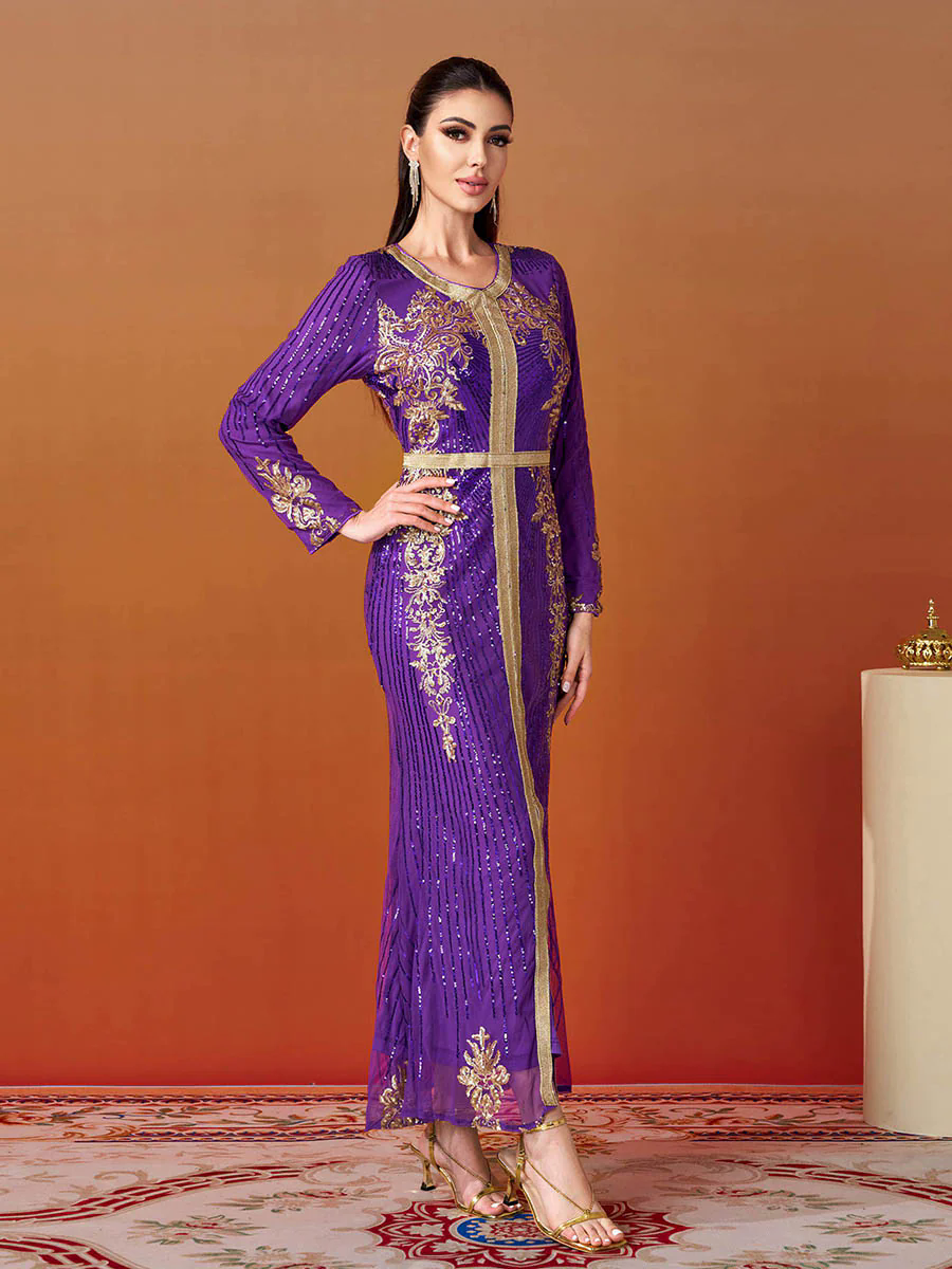 Long Sleeve Purple Sequin Dress ME00326