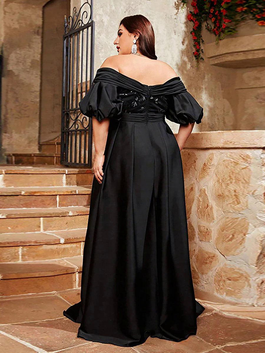 Plus Off Shoulder Swing Embroidery Prom Dress MCW0993