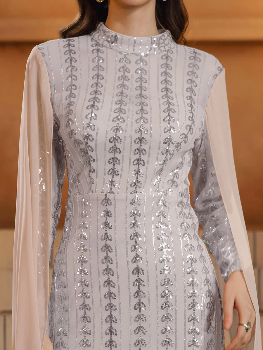 Stand Collar Leaf Sequin Arabian Dress MES00626