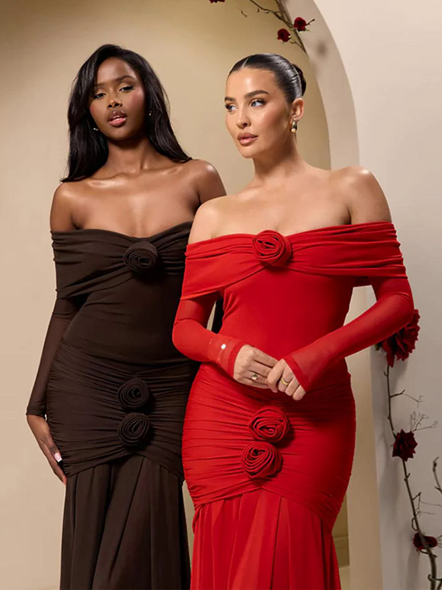 Off Shoulder Floral Flounce Prom Dress MYC2028