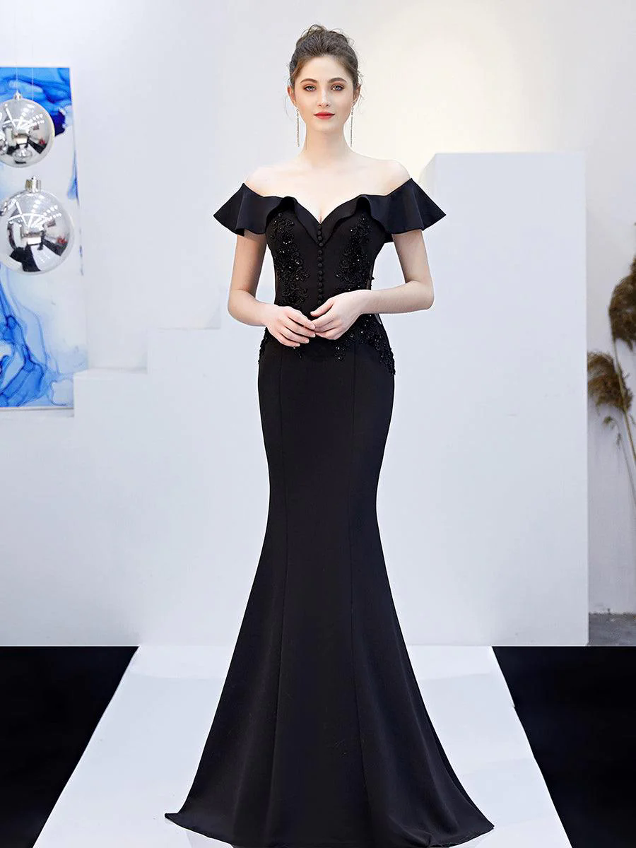 Off Shoulder Embroidery Ruffled Evening Dress MCW1030