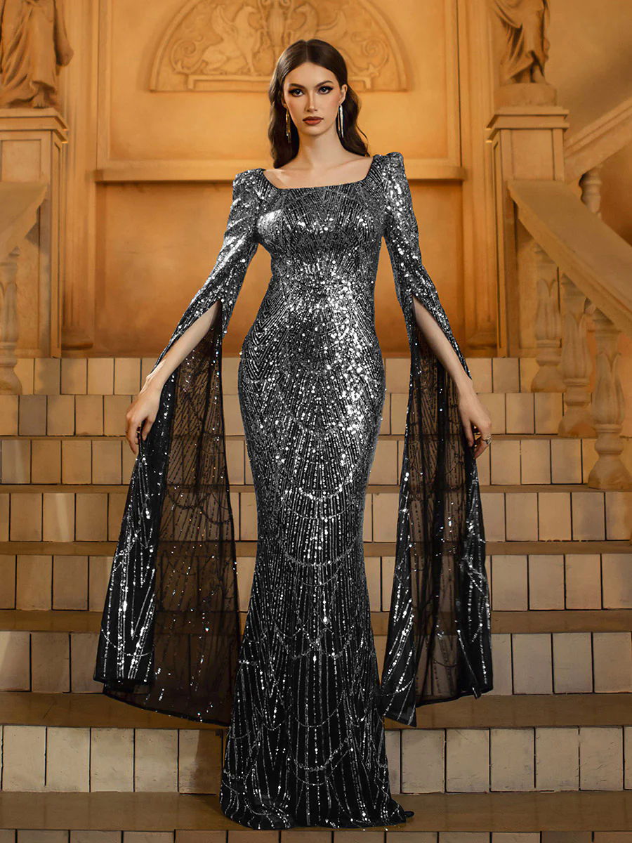 Silver Shimmer High Waist Formal Dress GM00700