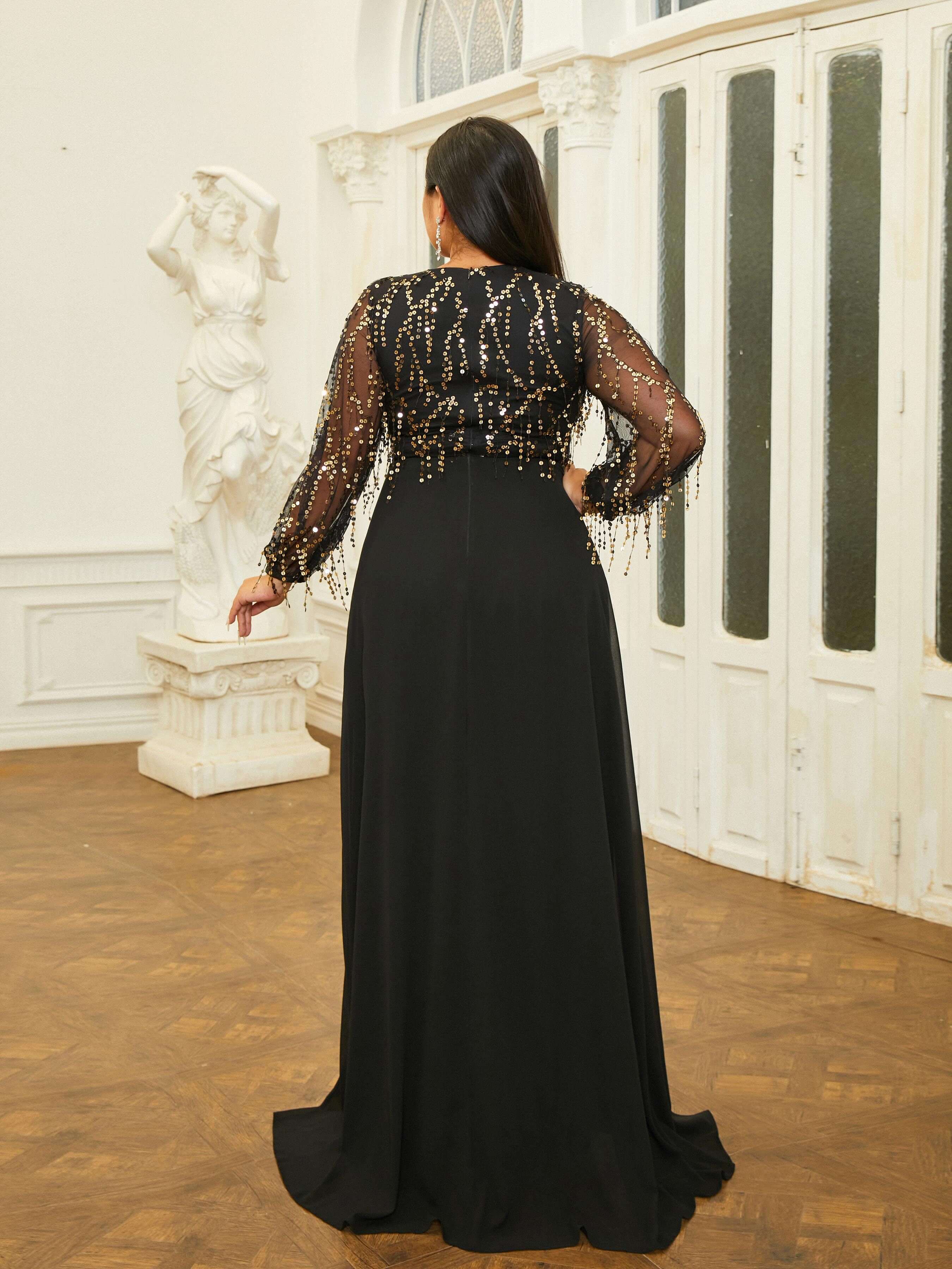 Plus Size Panel V-neck A-line Prom Dress PRM20910