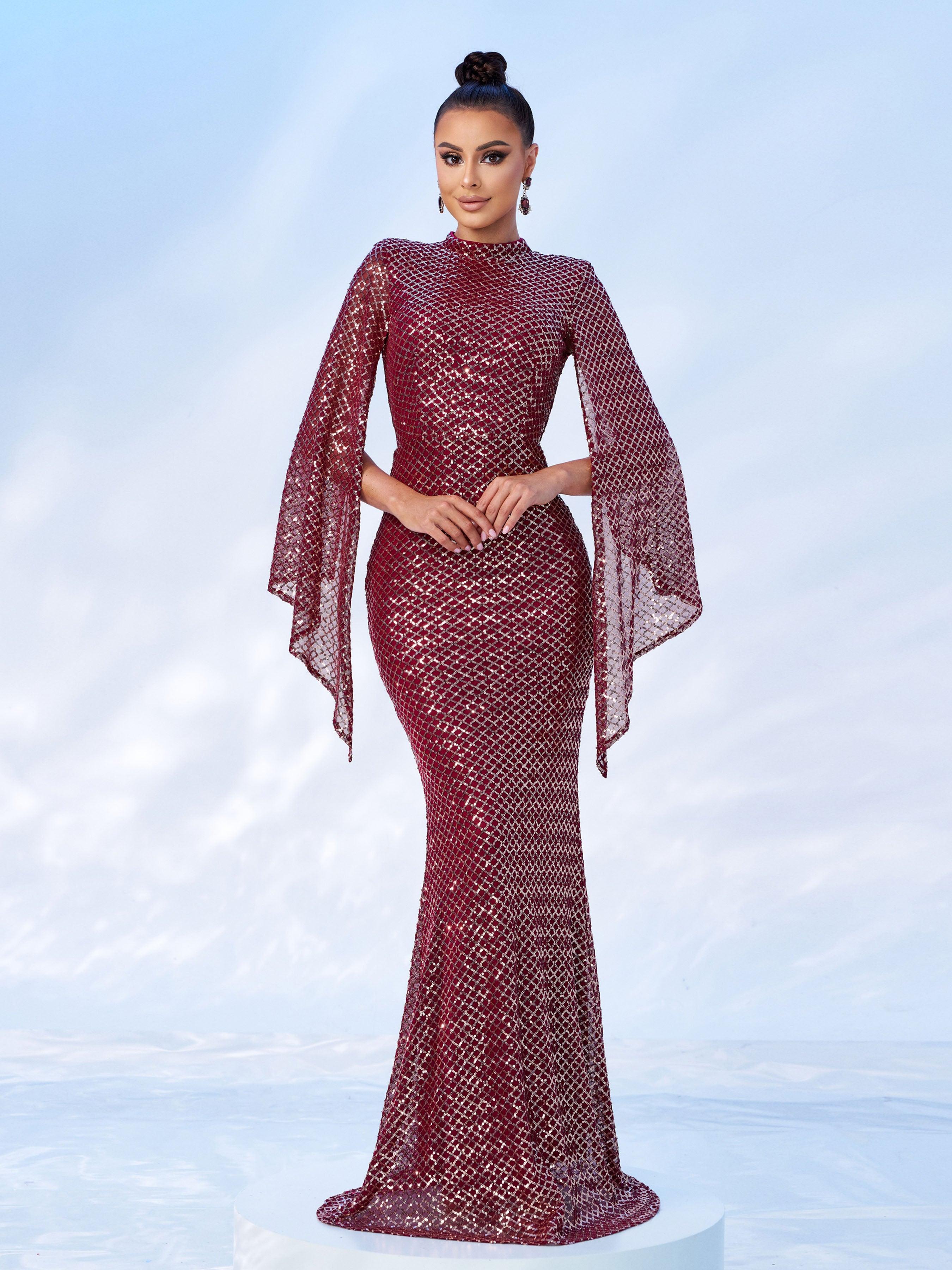 Glitter Bell Sleeve Mermaid Dress XJ1263