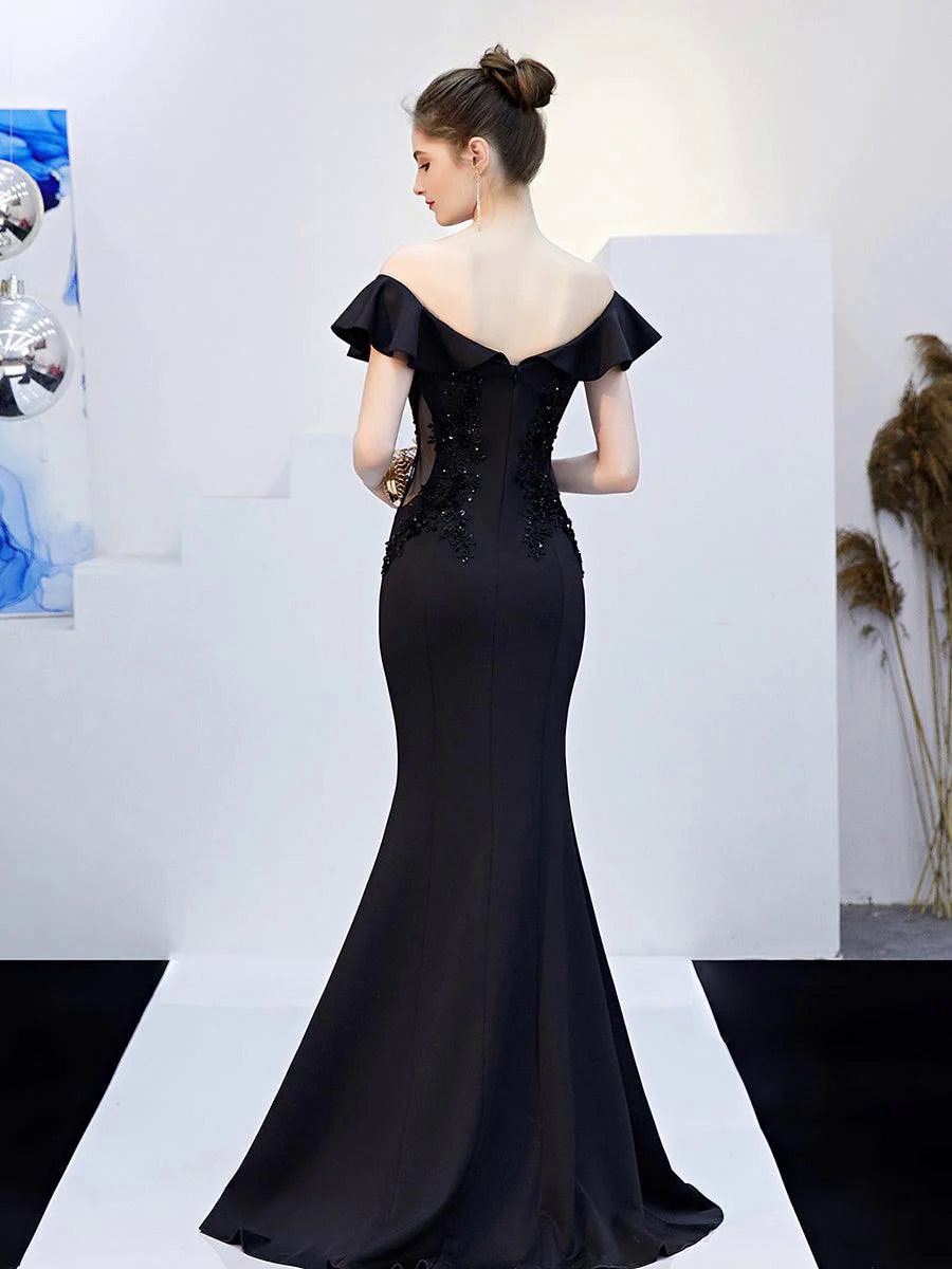 Off Shoulder Embroidery Ruffled Evening Dress MCW1030