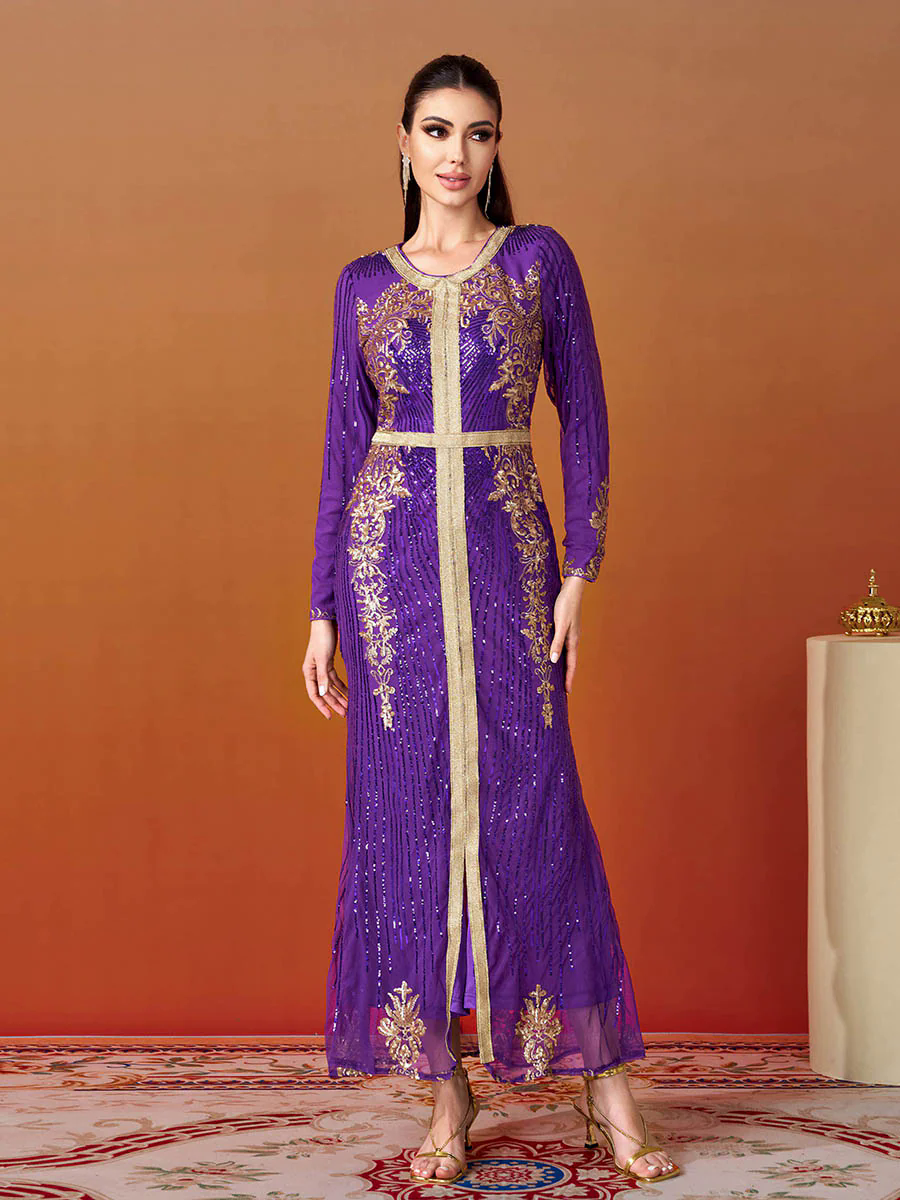 Long Sleeve Purple Sequin Dress ME00326