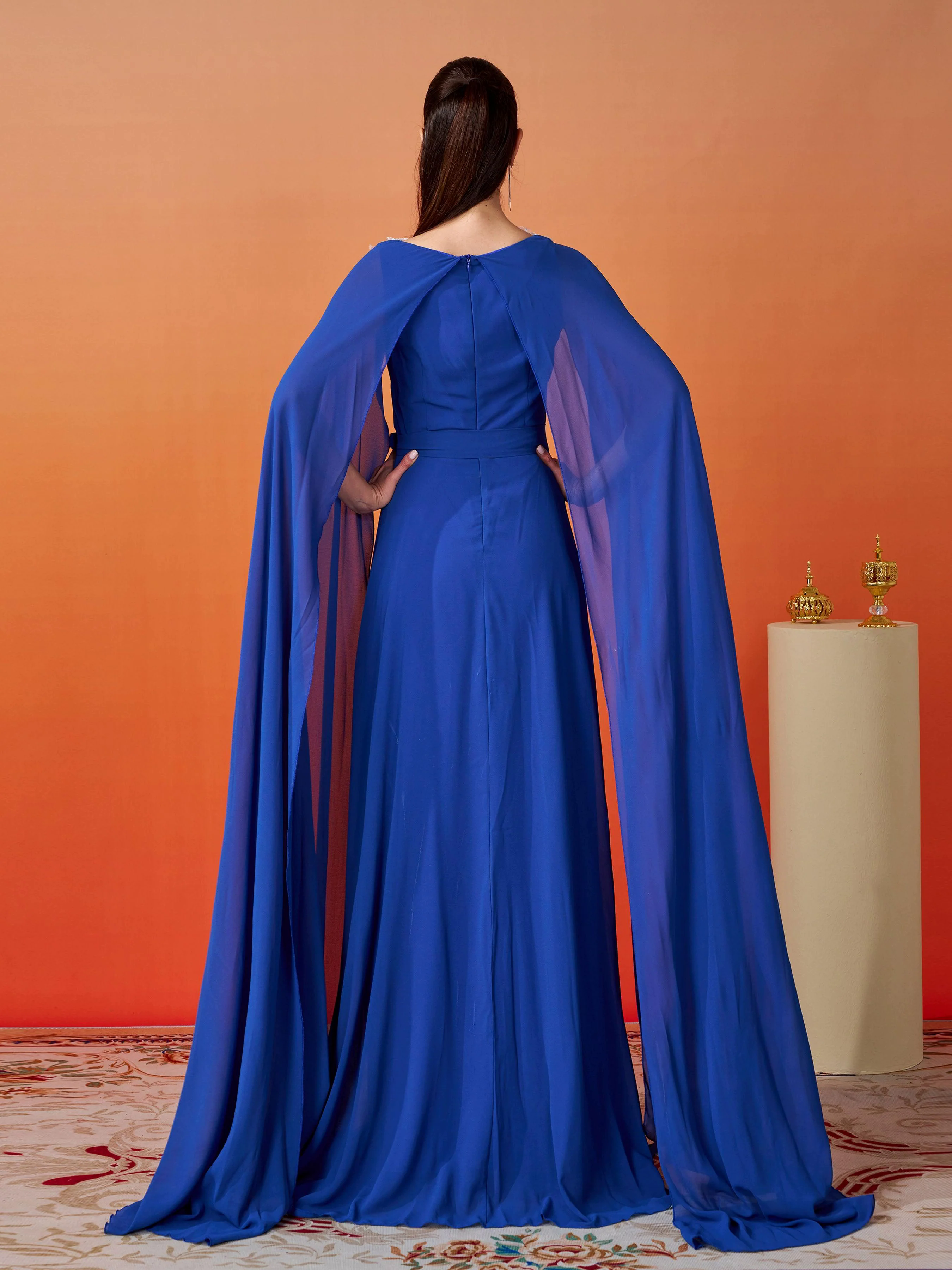 Embroidery Cape Sleeve Wedding Guest Dress RH31145