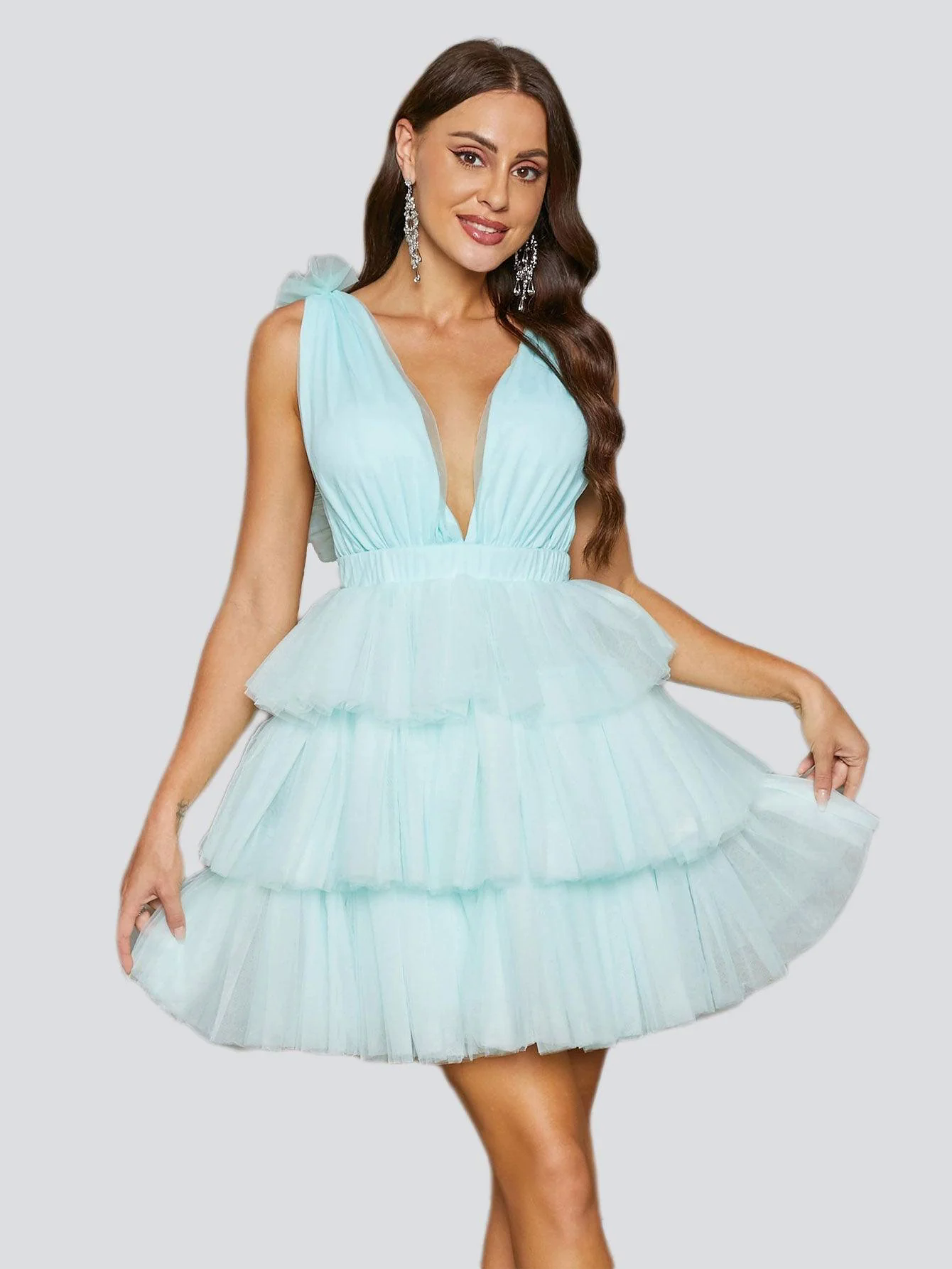 Sexy Tiered Mesh Green Skater Dress RJ11107