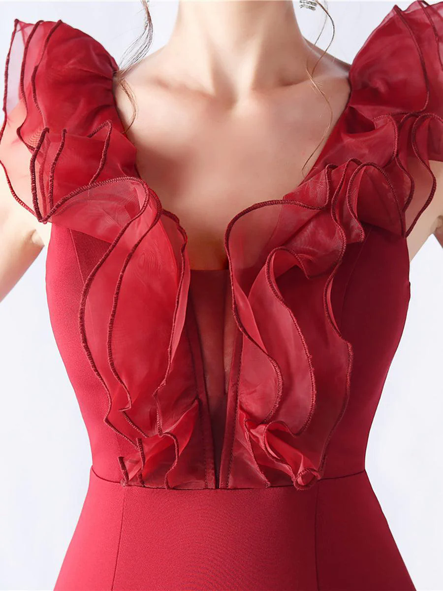 Ruffled Split V-neck Mermaid Prom Dress MYC2010