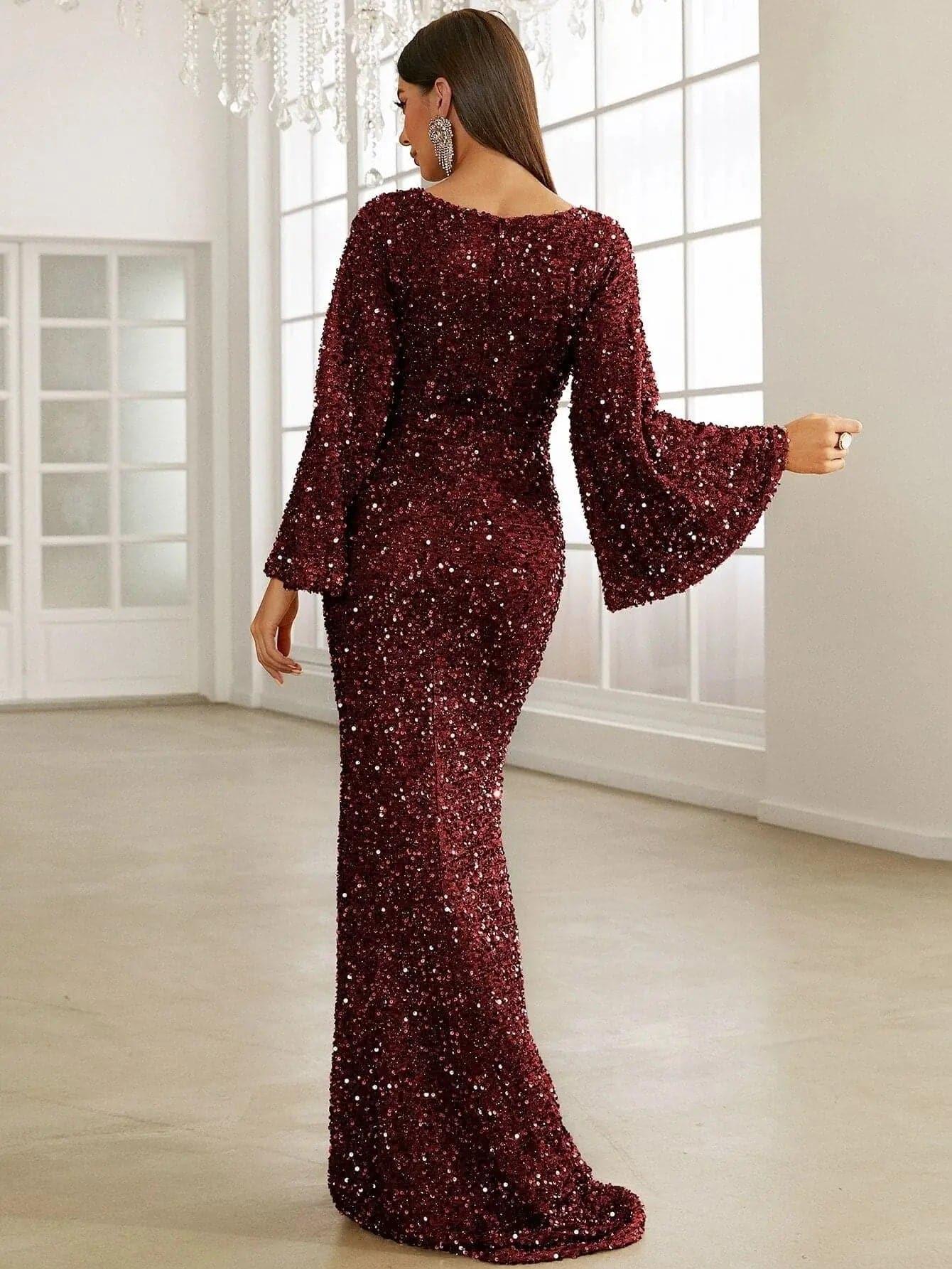 Sequin Bell Sleeve Mermaid Dress M02010