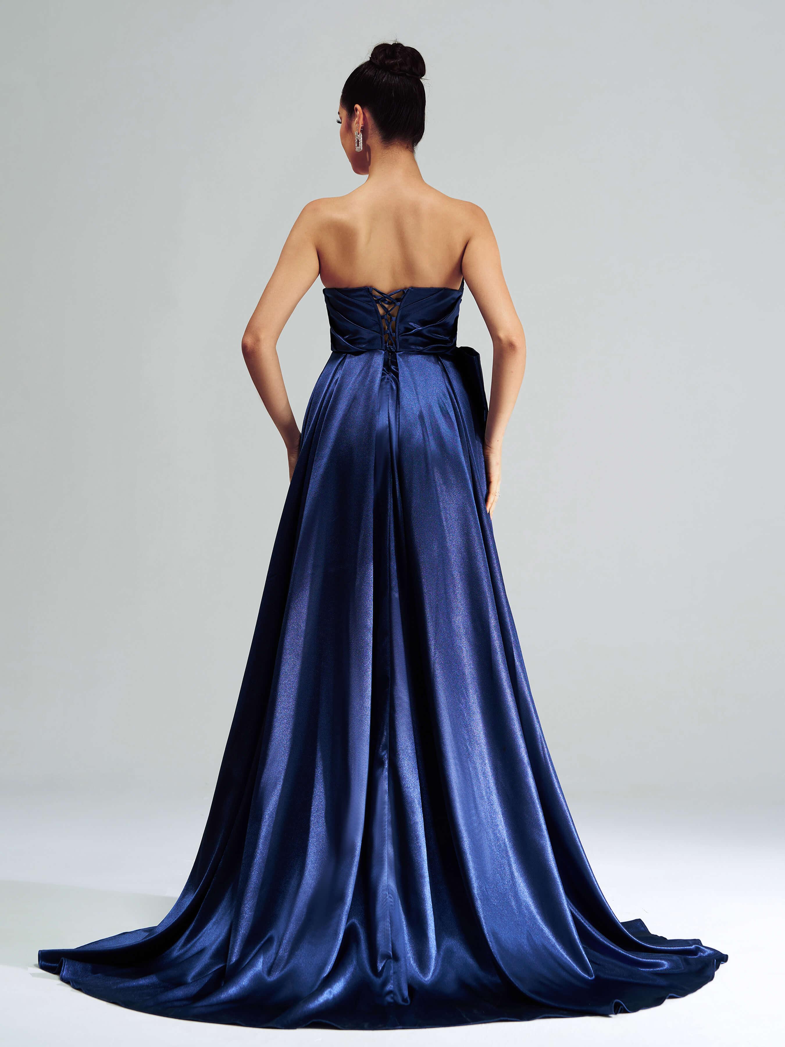 Bowknot Ruched Beaded Evening Dress GZ60067