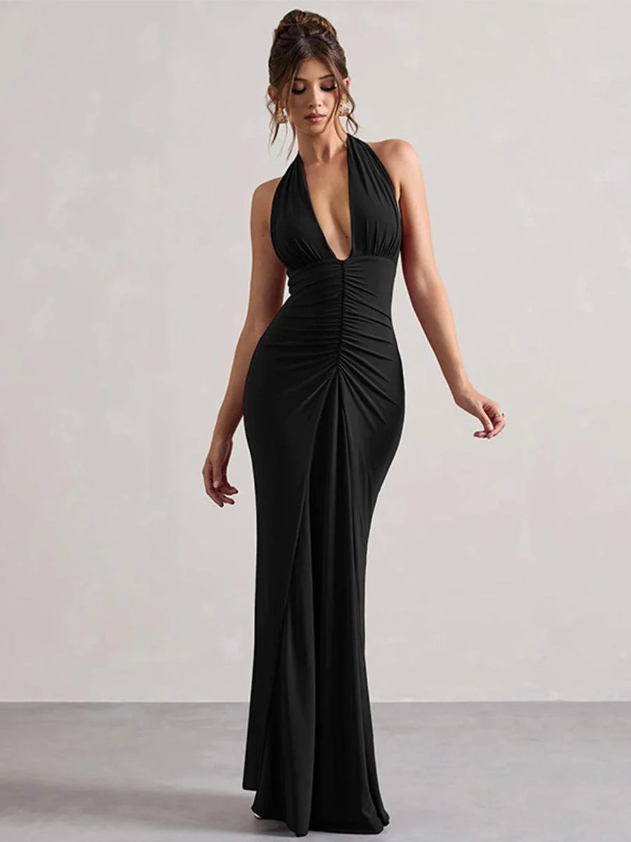 Halter Ruched Backless Formal Dress MYT1003