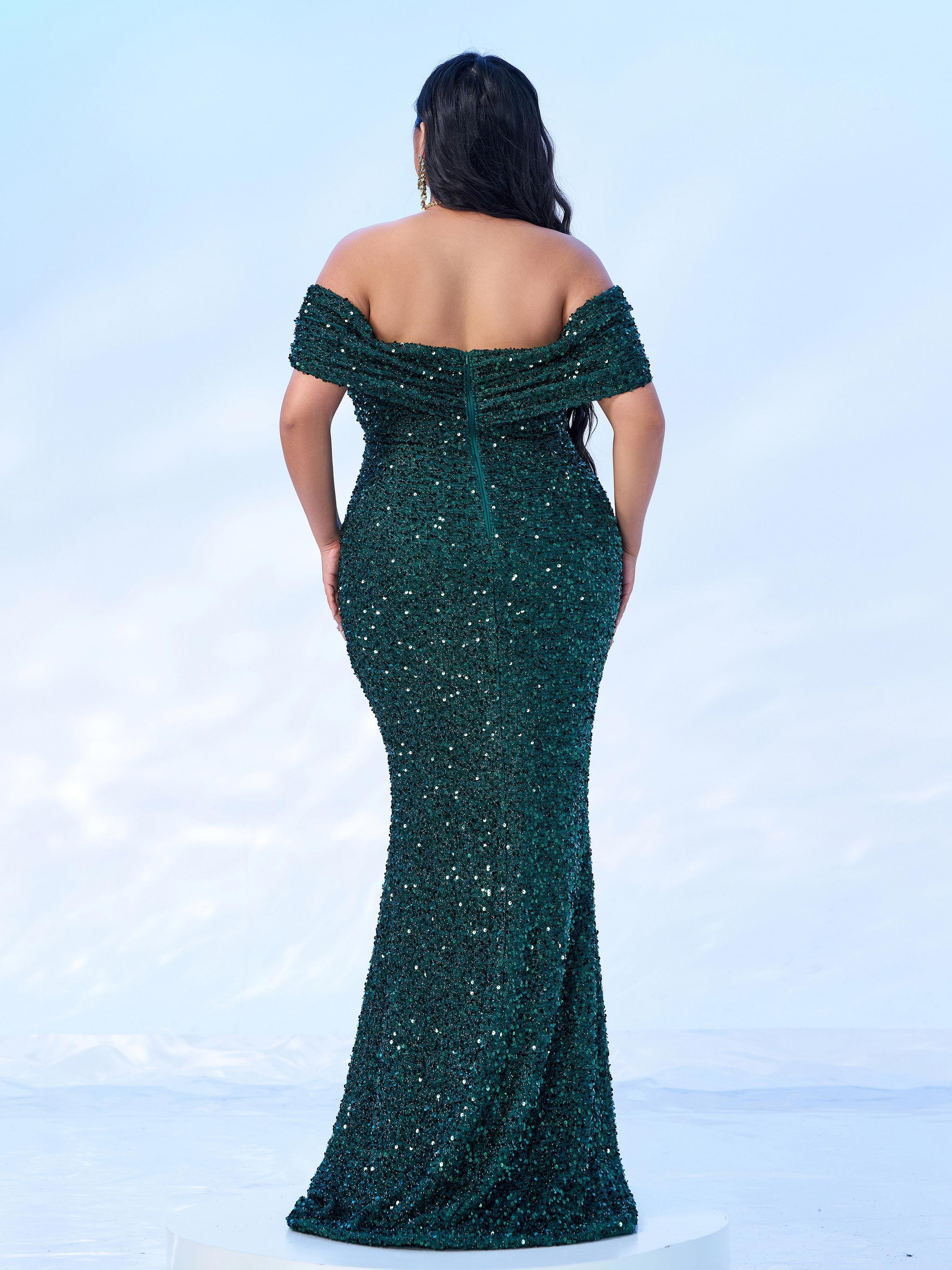 Plus Size Off Shoulder Sequin Mermaid Dress PWY108