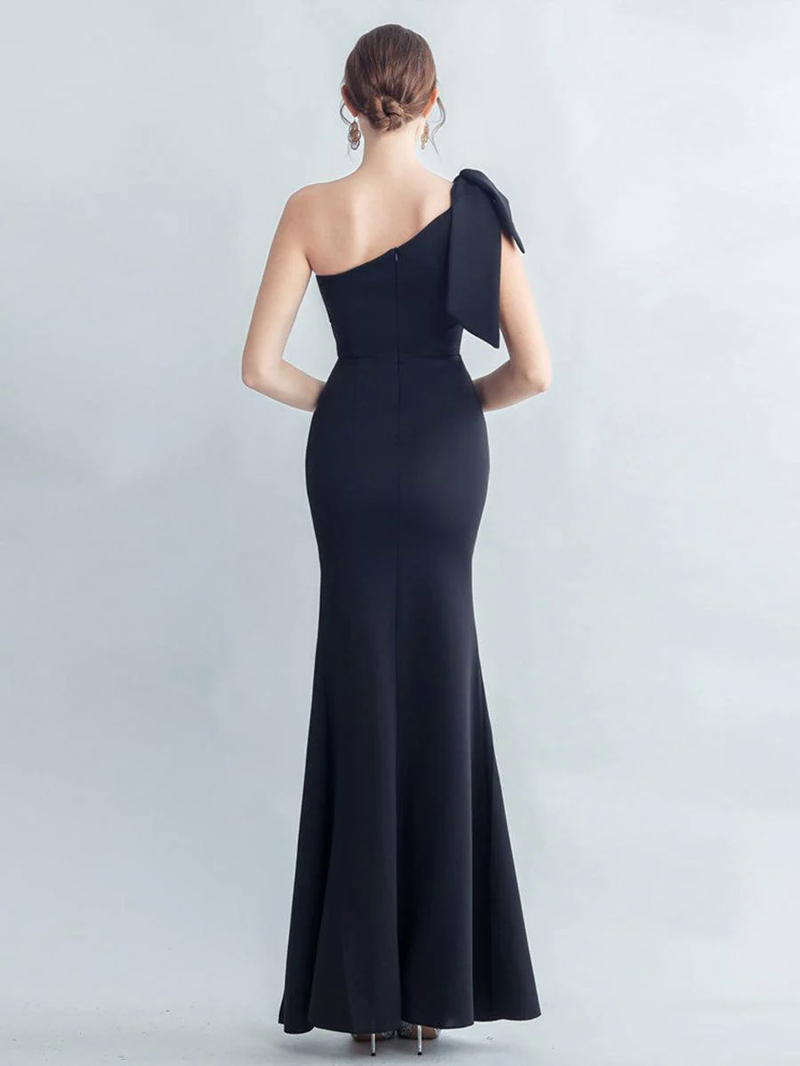 One Shoulder Panel Lace Split Prom Dress MYC2005