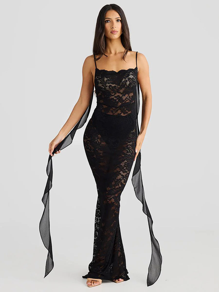 Backless Lace See-through Floral Party Dress MYC2025