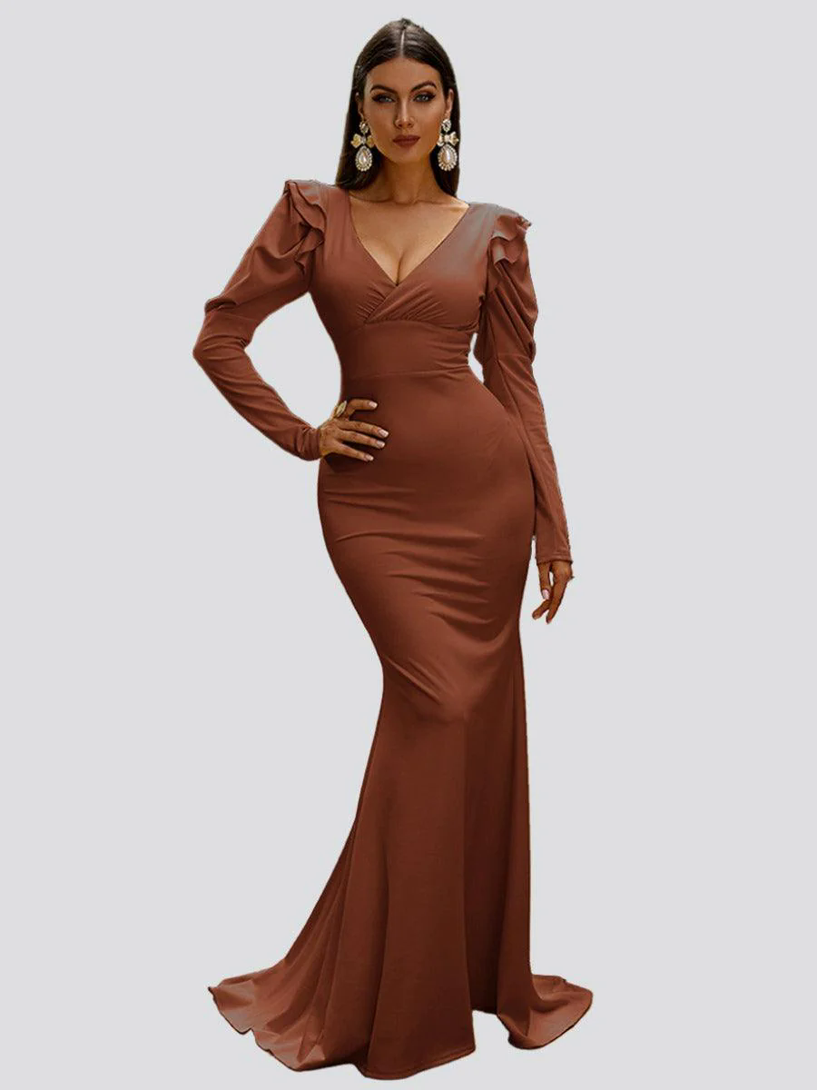 Puff Sleeve Mermaid Maxi Dress M02080
