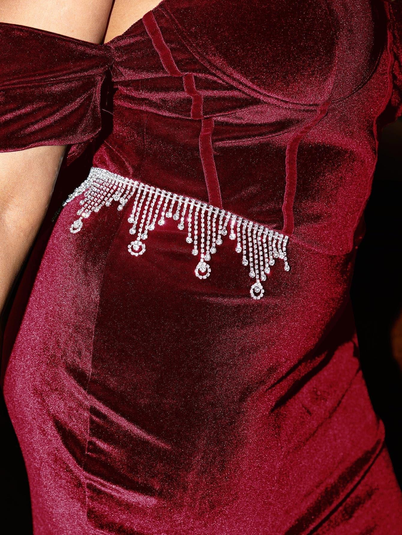 Plus Size Maxi Velvet Black Dress PXH1779