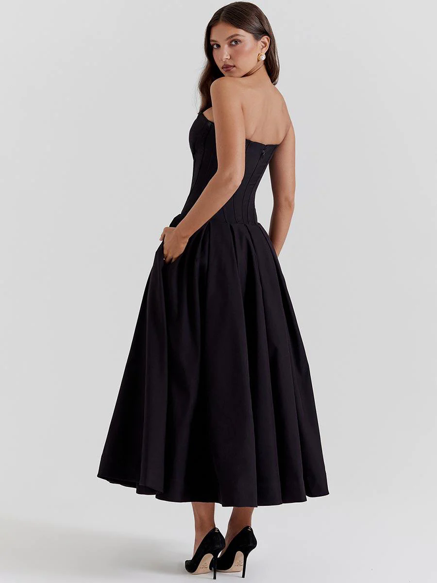 Black Corset Strapless A-line Prom Dress MYC1010