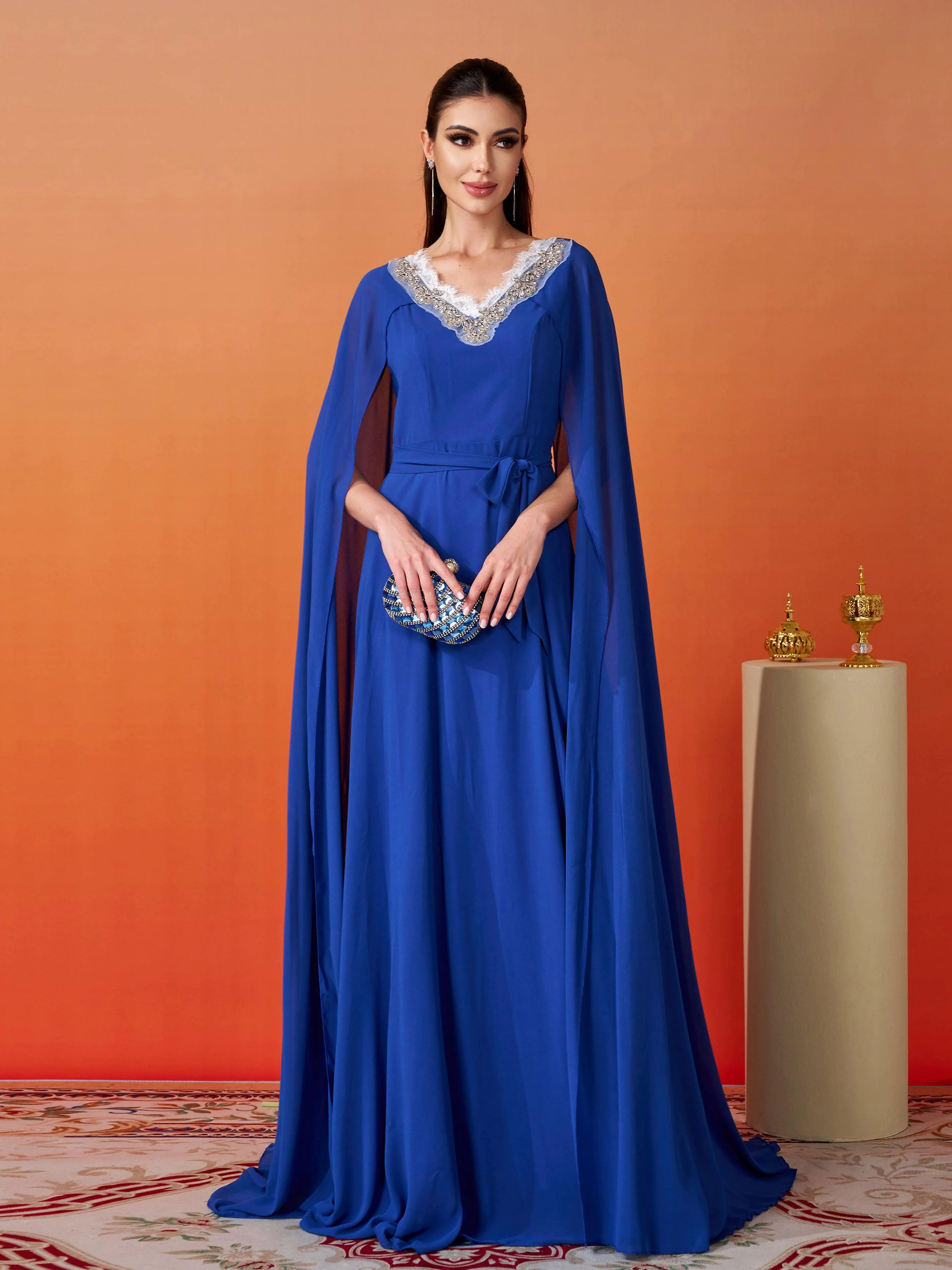 Embroidery Cape Sleeve Wedding Guest Dress RH31145