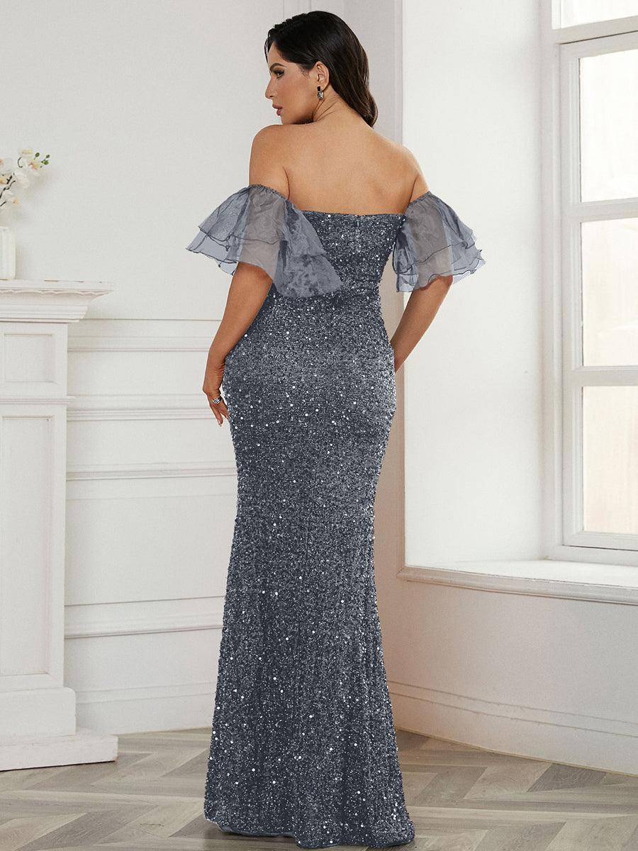 Off Shoulder Black Sequin Prom Dress WY69