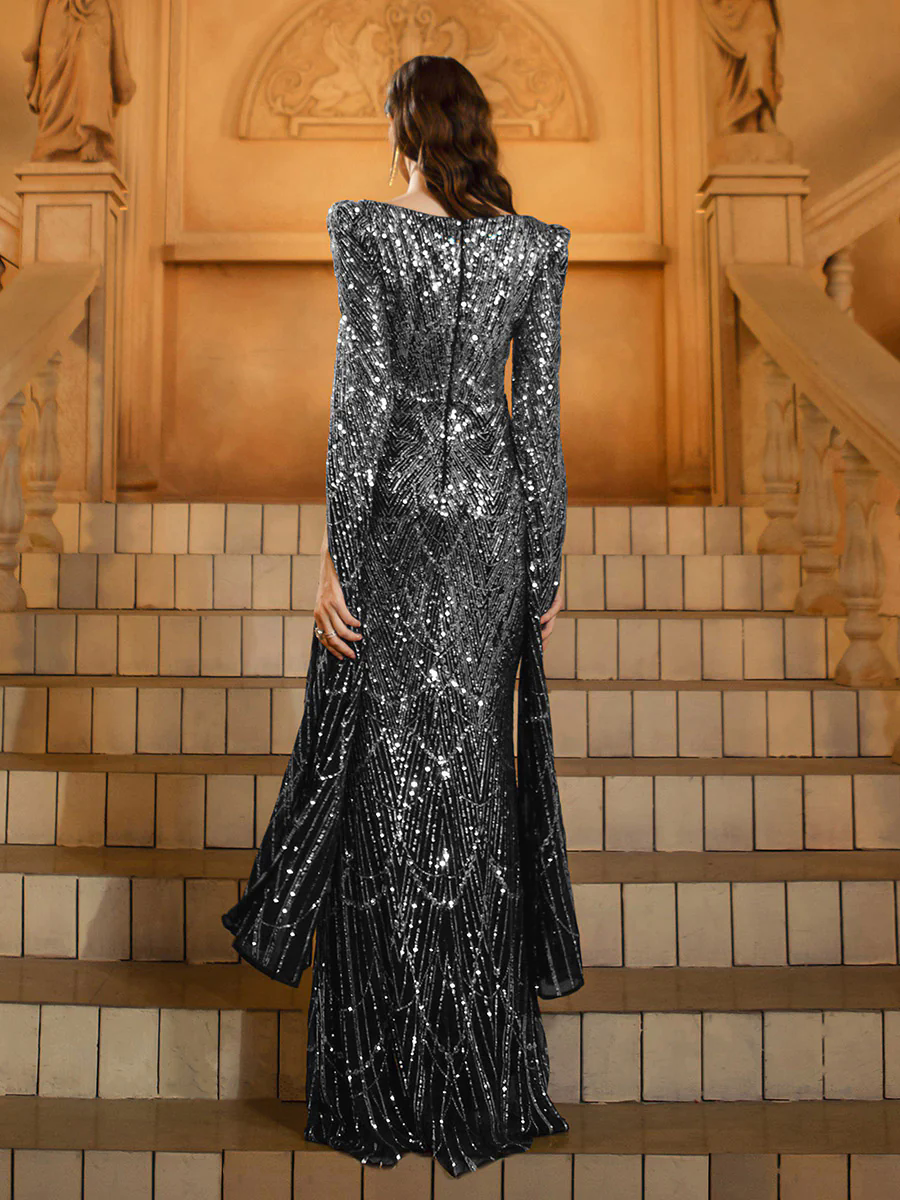 Silver Shimmer High Waist Formal Dress GM00700