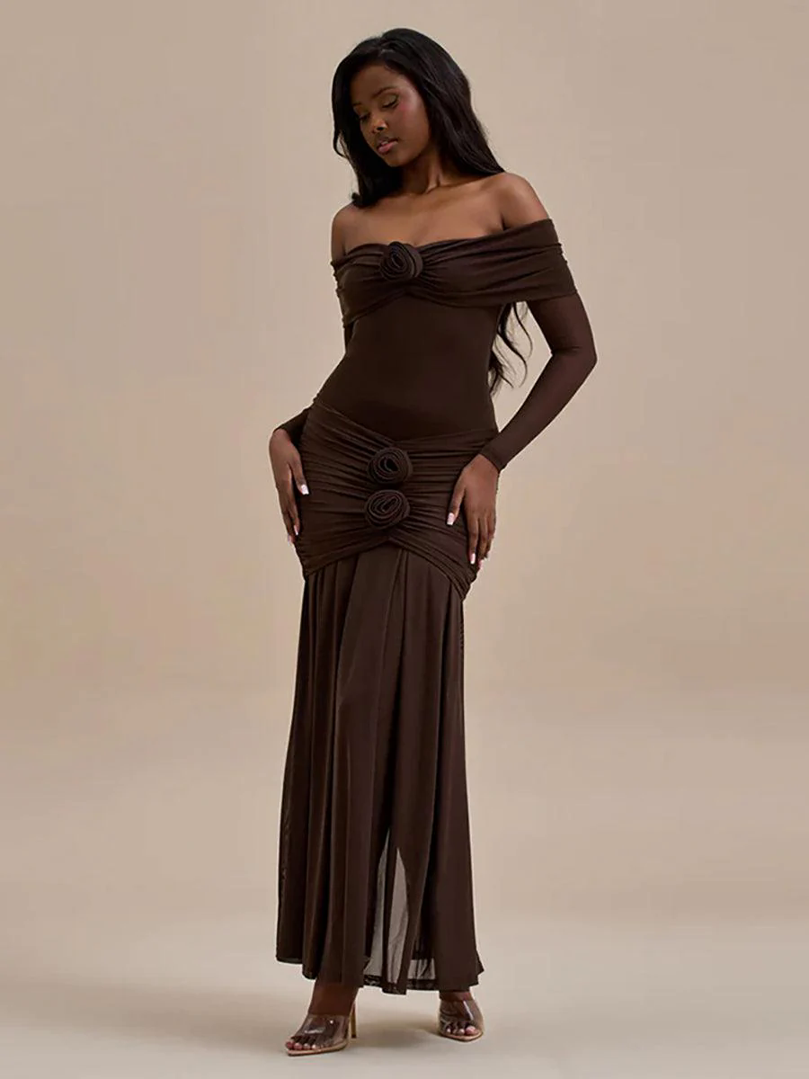 Off Shoulder Floral Flounce Prom Dress MYC2028